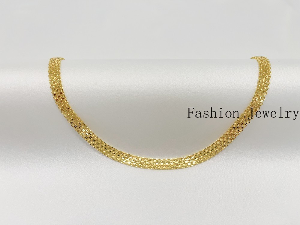 Solid 18K Yellow Gold Bohemian Multi Layer Wide Necklace Chain Gift 8mm 20inch