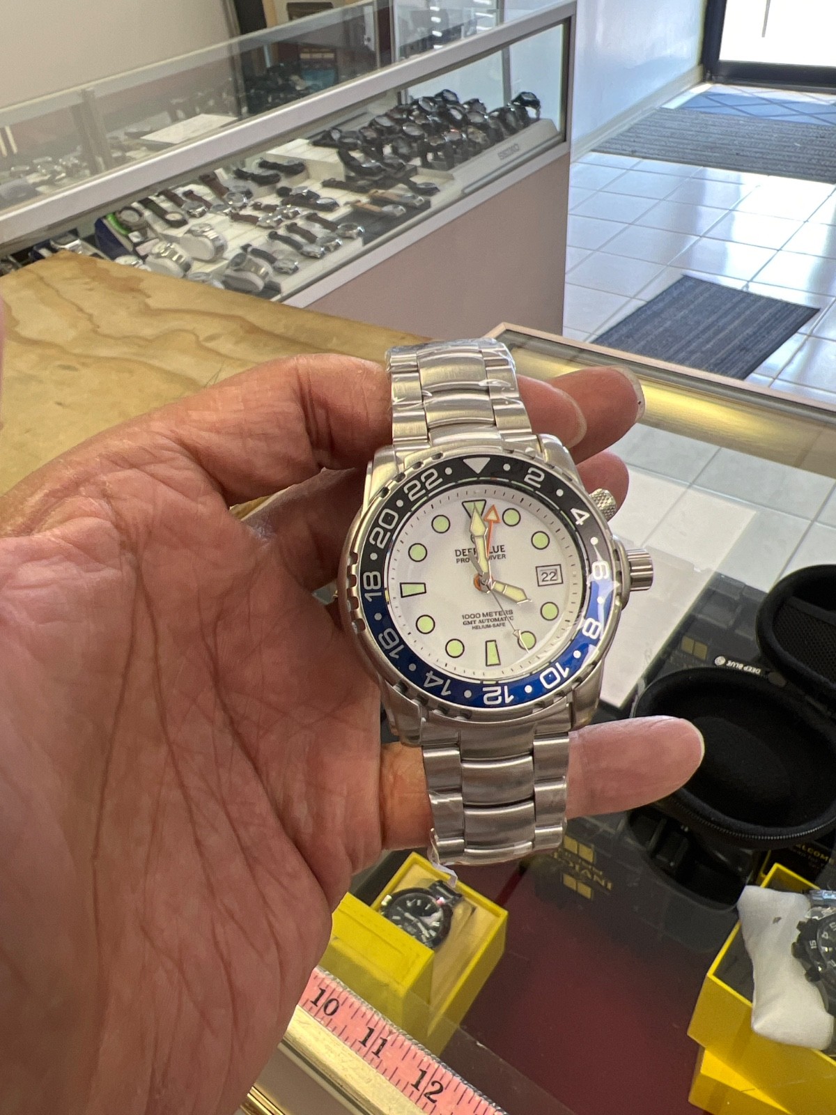 PRO SEA🎁DIVER 1000M GMT💰BLACK /BLUE BEZEL ❤️WHITE DIAL (BNS👍)