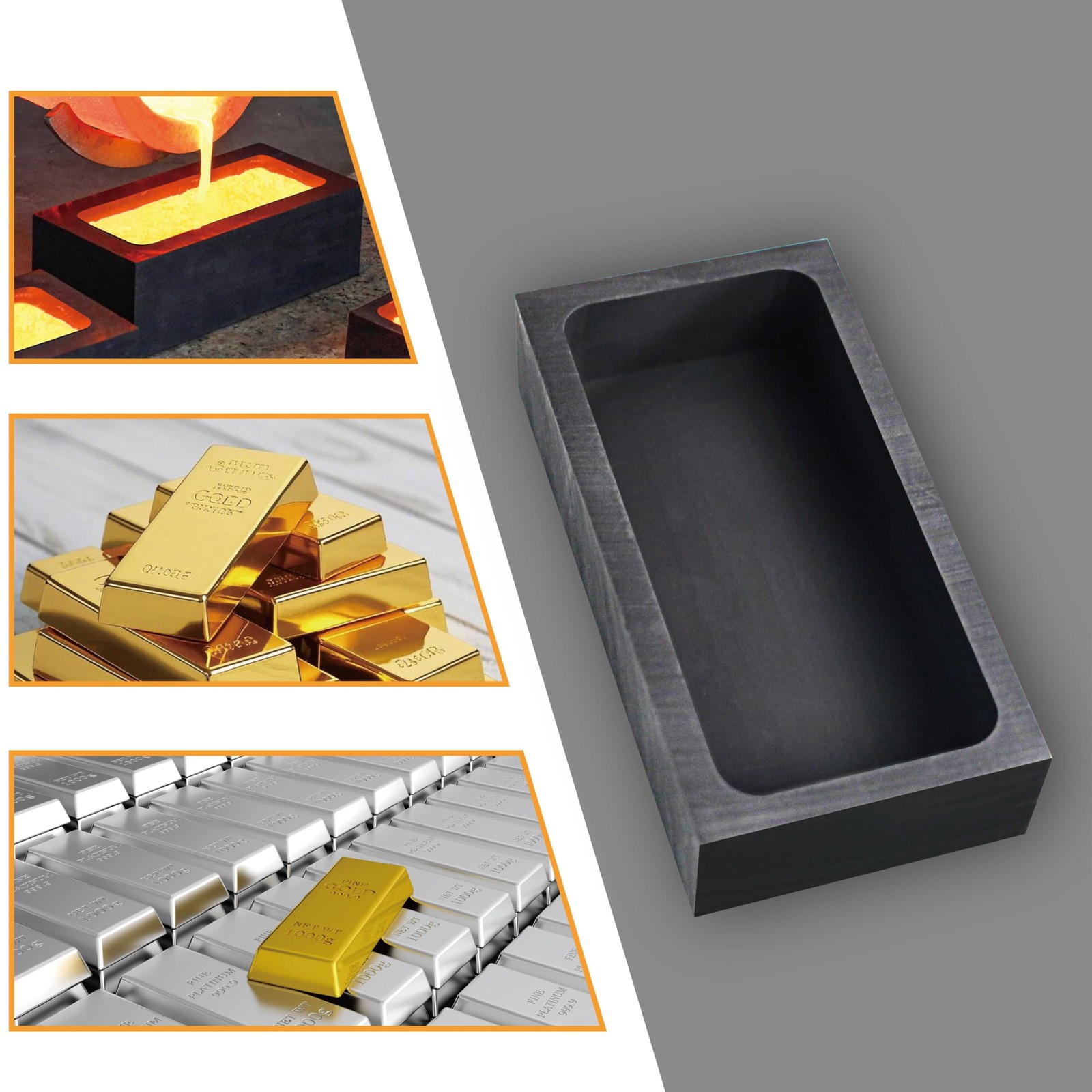2 Pieces 1kg Graphite Ingot Molds for Casting Gold Silver Aluminum Copper Bra…