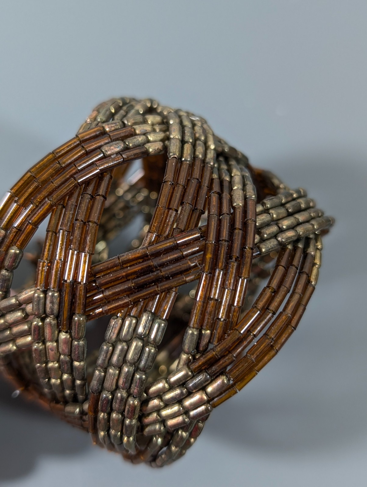 Boho Western tribal Brown Bronze Tone Braided Wide Cuff Bracelet 6.5 in