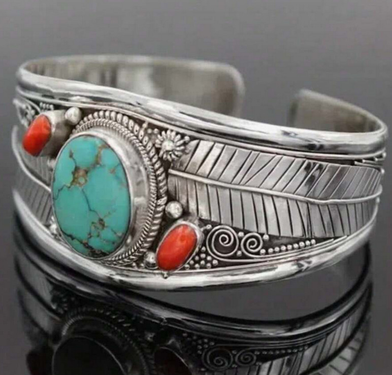 Southwestern turquoise thick cuff bracelet