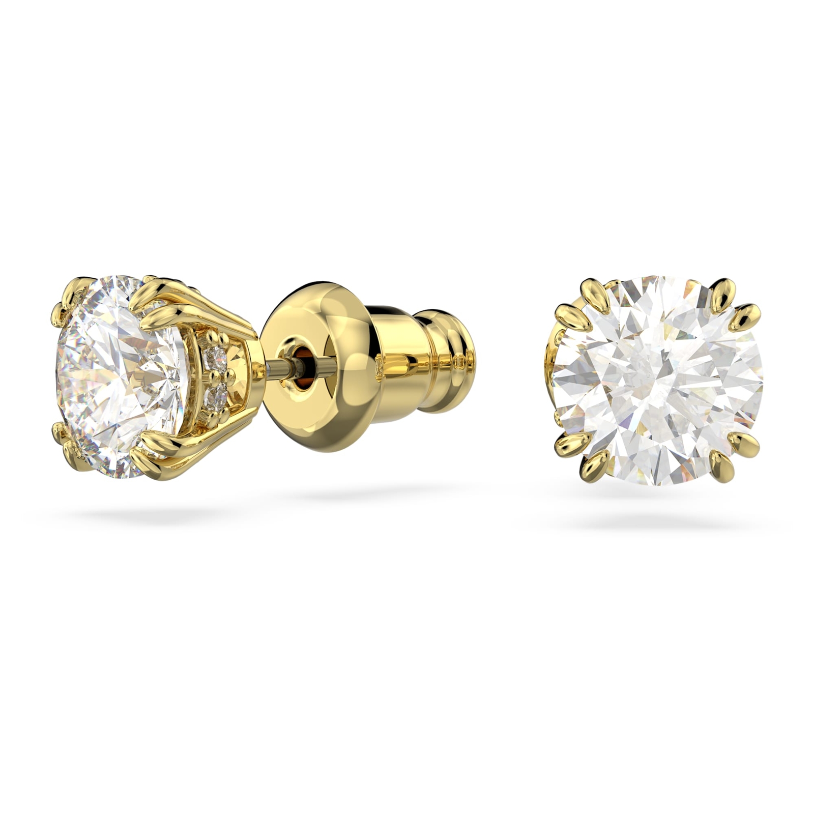 Swarovski Stilla Stud Earrings Round Cut, White, Gold-Tone Plated 5642595