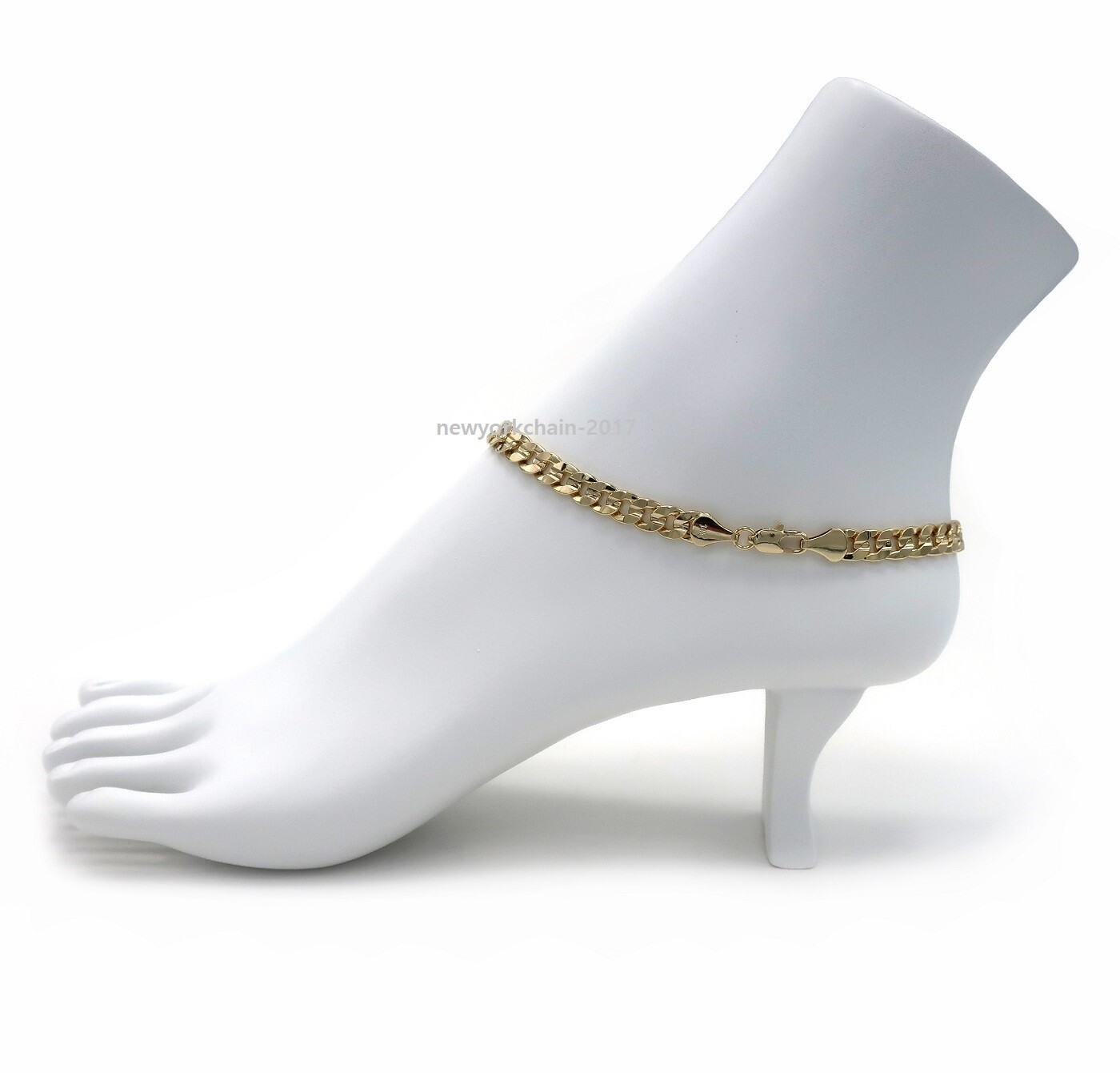 CONCAVE CUBAN LINK CHAIN QUALITY 6mm ANKLET ANKLE BRACELET 14K ITALY GOLD PLATED