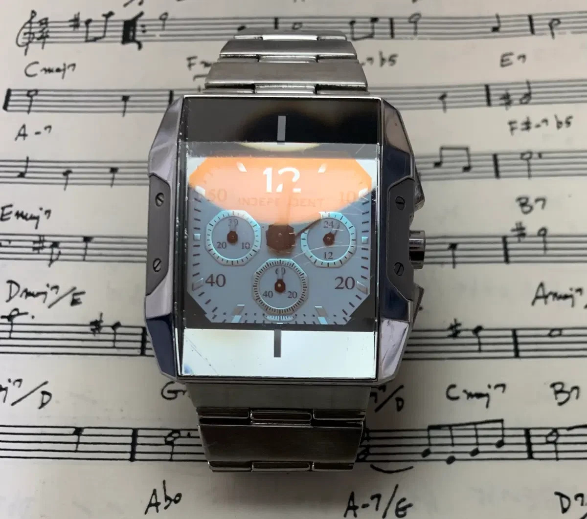Vintage Citizen Independent Square Watch Ice Blue Pink Dial Y2K Cyber Metal 42mm