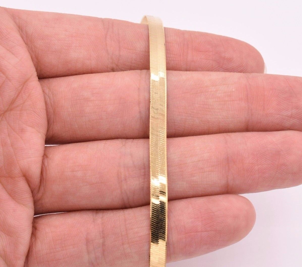 5.00mm High Polish Herringbone Bracelet Real Solid 14K Yellow Gold 7″