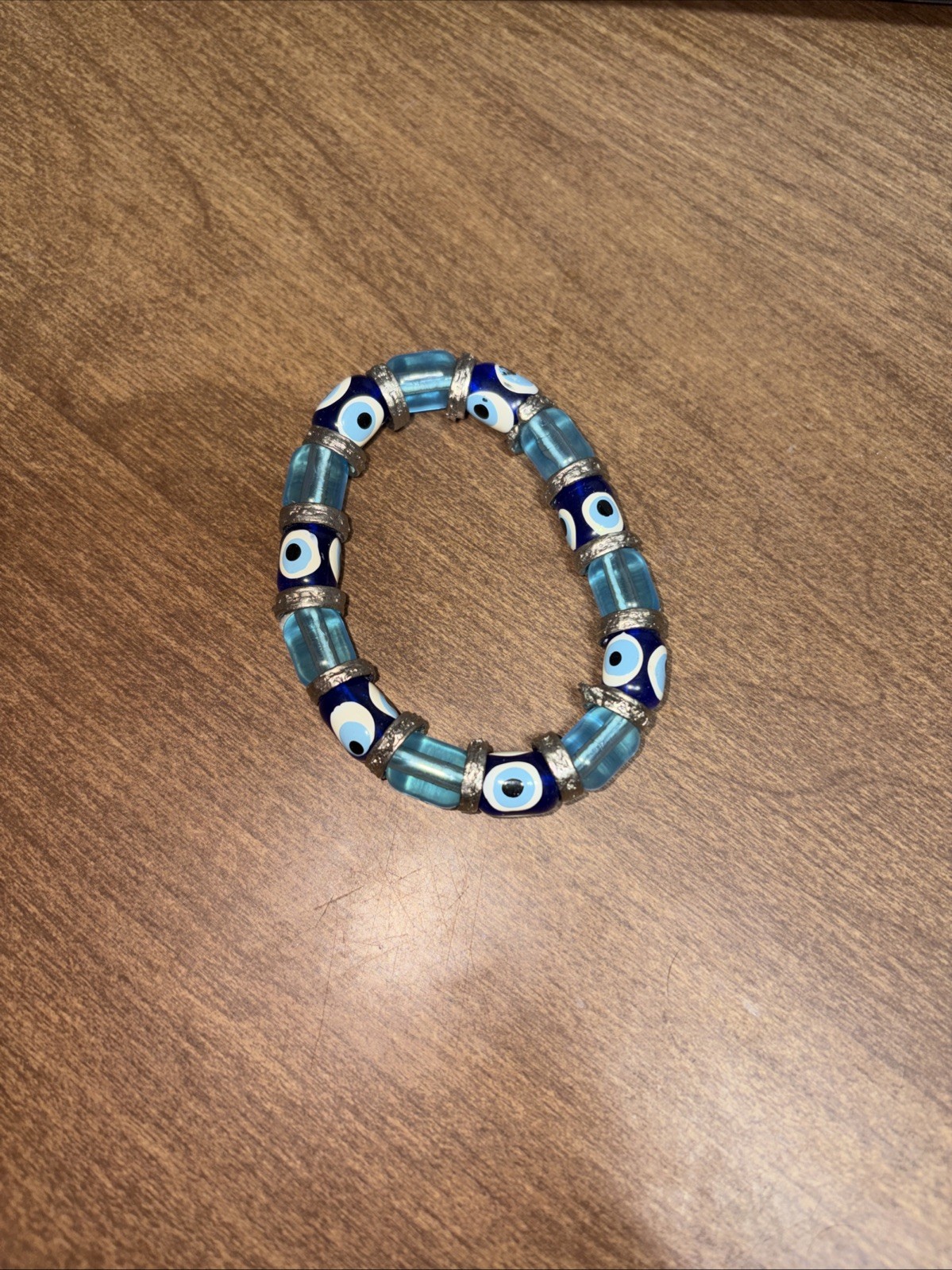 Handmade Blue Glass Bead Evil Eye Bracelet Stretch For Good Luck & Protection
