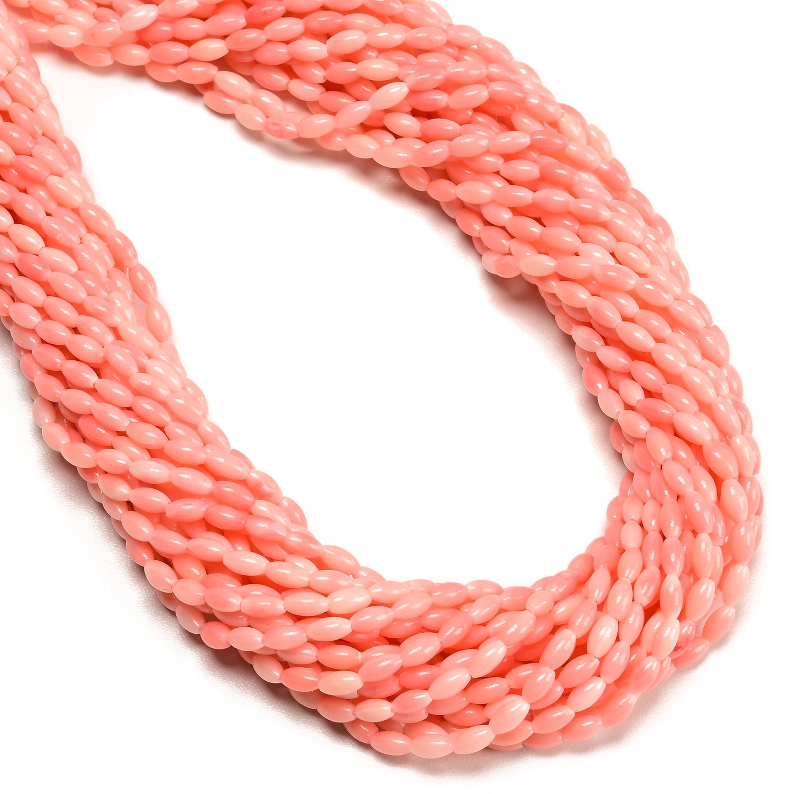 Pink Bamboo Coral Smooth Oval Rice Shape Beads Size 3x6mm 15.5” Strand