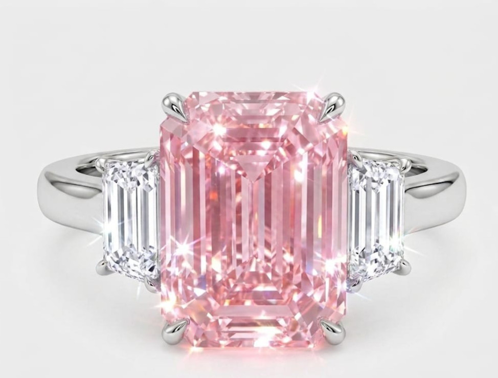 13 Ct Certified Emerald Natural Pink & White Diamond Engagement Ring Great Shine