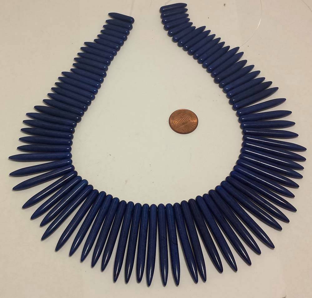 16″strand Blue/Lapis color Howlite gradual spike stick beads/20-40mm(T732-w3.5)