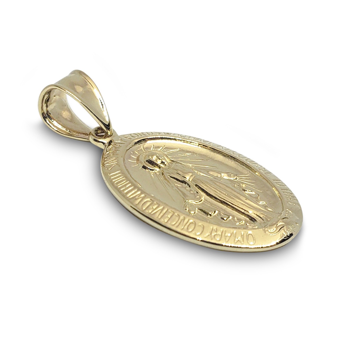 Solid 14K Yellow Gold Miraculous Medal Virgin Mary Pendant, 3/4″, Catholic