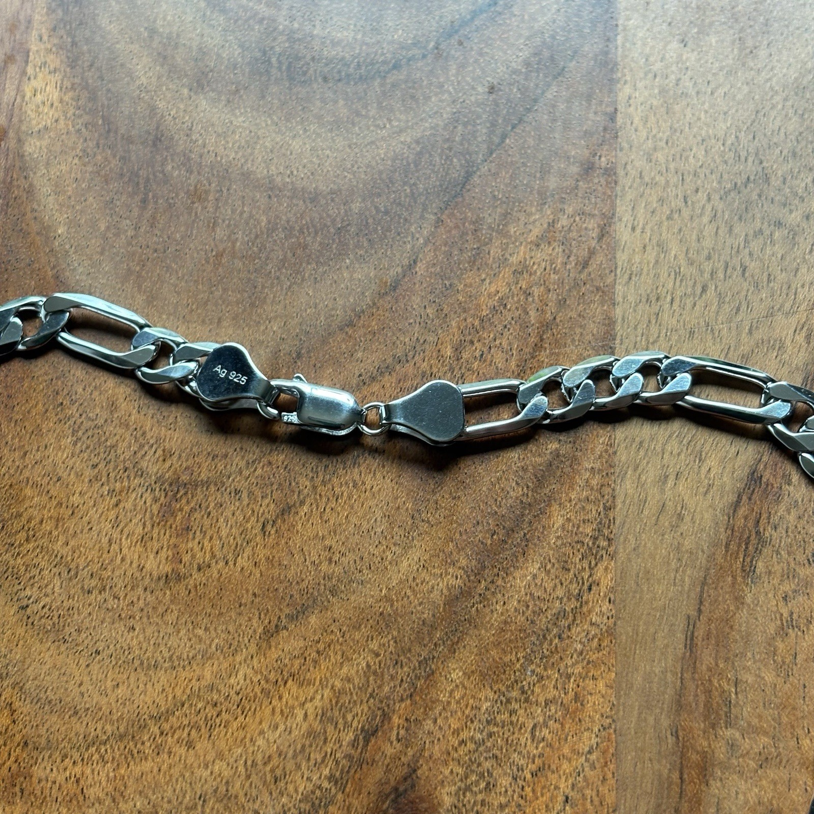 Sterling Silver 925 Heavy Figaro Link Chain 20 in 7mm 34.2g High Polish Rhodium