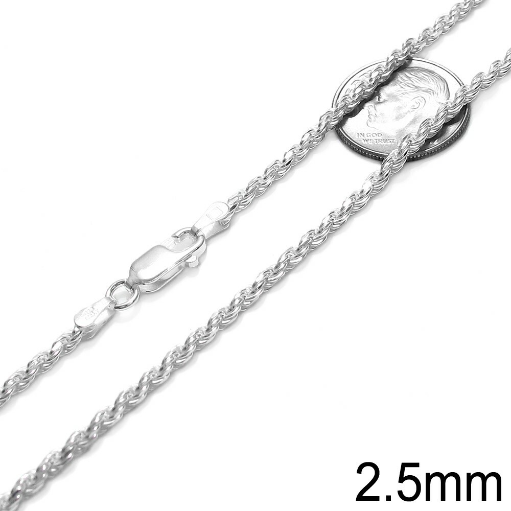 925 Sterling Silver Dia-Cut Rope Chain Necklace w Lobster Lock-Stamped 925 Italy