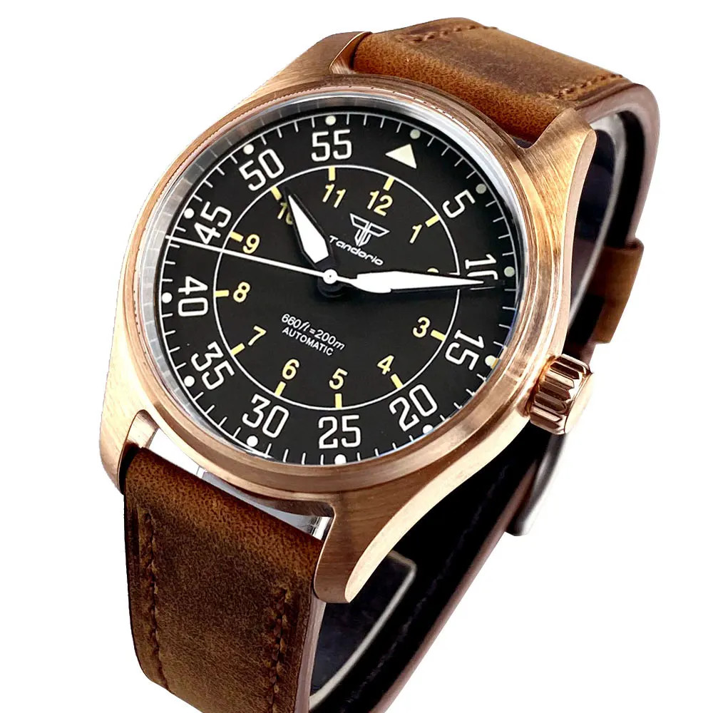 Tandorio 39mm Cusn8 Bronze Mechanical Automatic Vintage Men Watch For Japan NH35