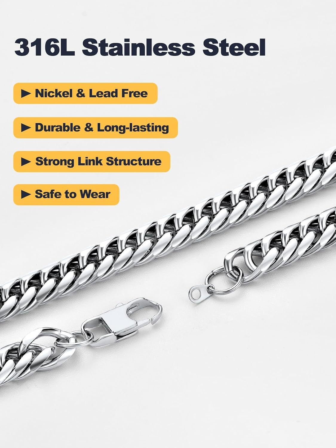 Cuban Link Chain Necklace for Men, 12Mm/9Mm/6Mm Miami Curb Chain, Stainless Stee