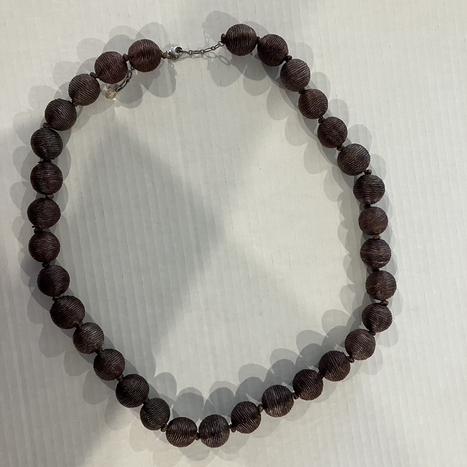 Silk Brown Large Hand Knotted Bead Strand Necklace Adjustable Lobster Claw Clasp