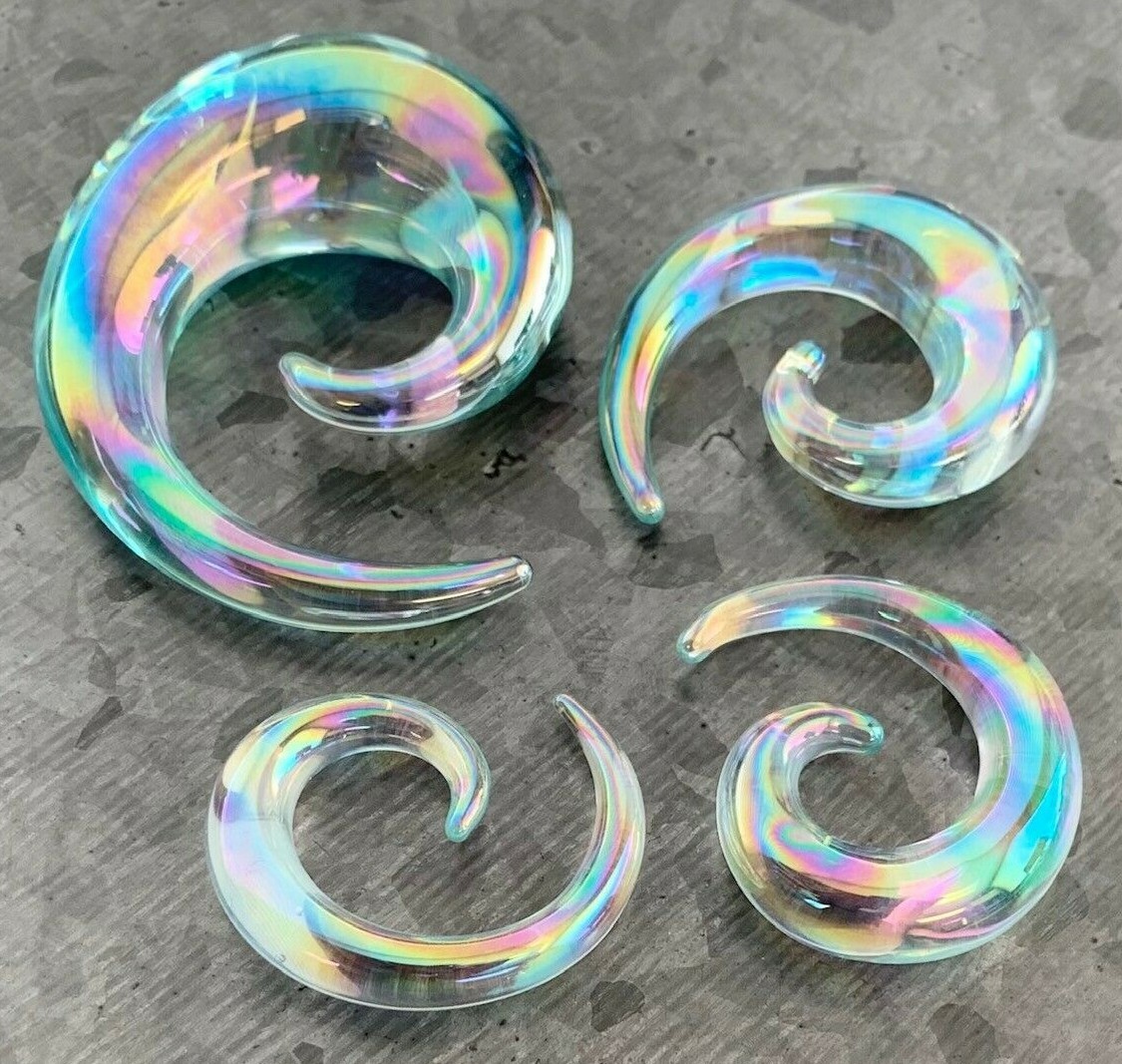 PAIR Clear Lucifer Glass Spiral Tapers Expanders Plugs Gauges Body Jewelry