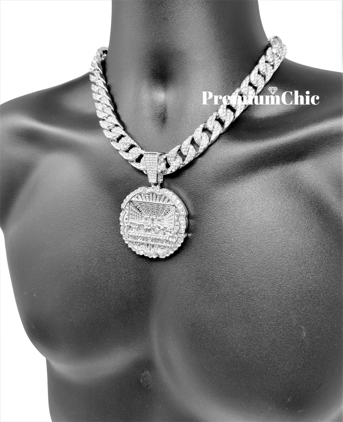 XL Last Supper Pendant w Cuban or Rope Chain Necklace Plated Hip Hop CZ Jewelry