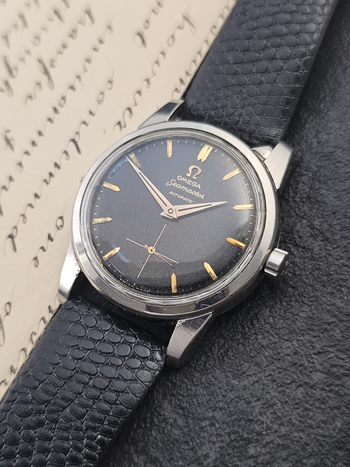 Vintage Omega Seamaster 1956 Automatic Glossy Black Dial Rare