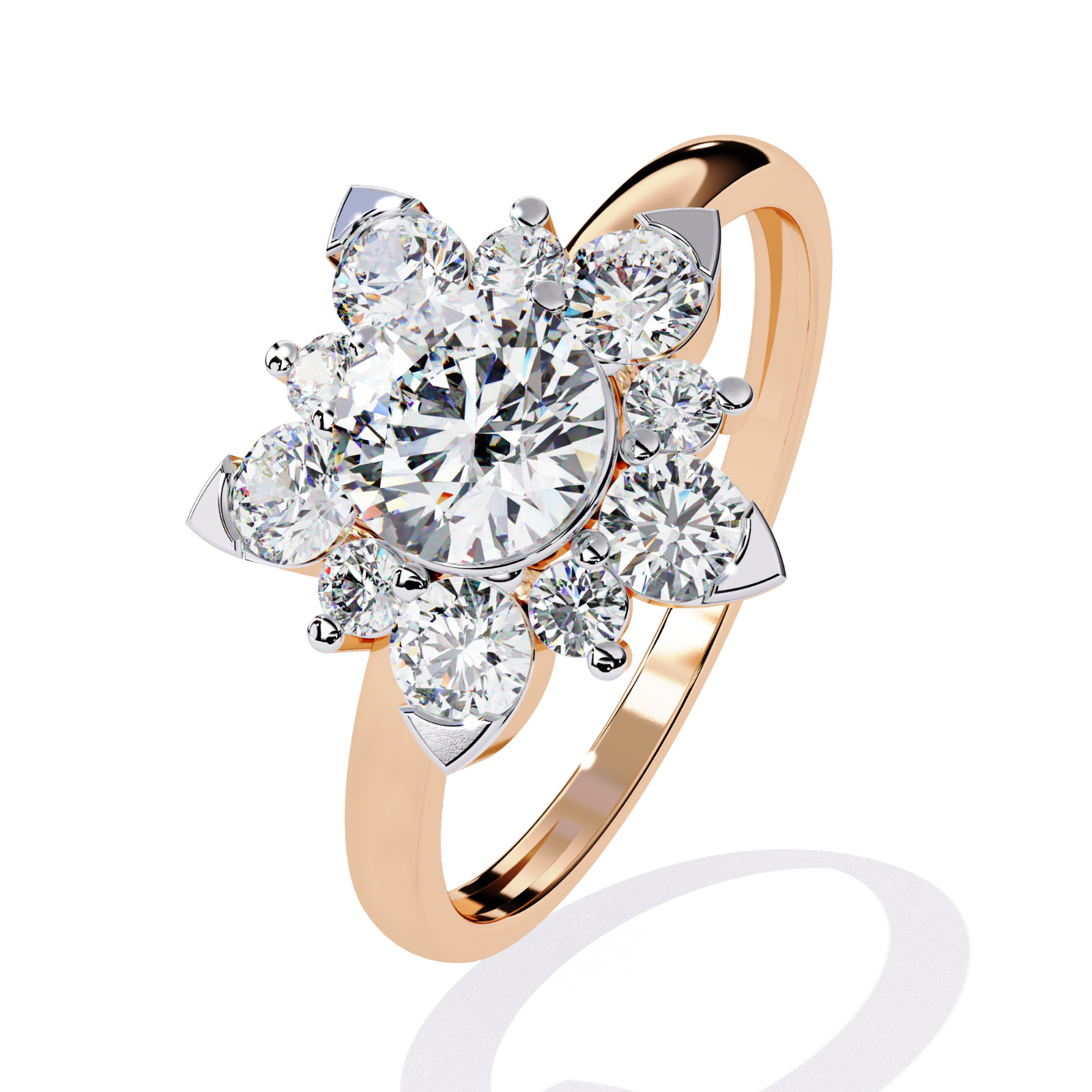 1.20 CTW Round Lab Grown Diamond Engagement Ring Floral Cluster Ring 925 Silver