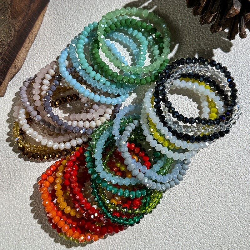 36 Pieces 6 Mm Crystal Bracelet Set Women’s Hand Jewelry Strings Bracelets