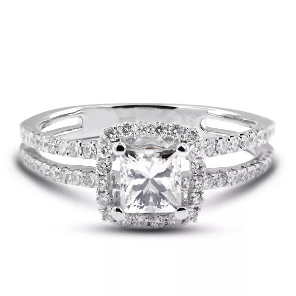 18K Gold Side Stone Engagement Ring Halo 1.50 CT Princess Natural Diamond G VS2