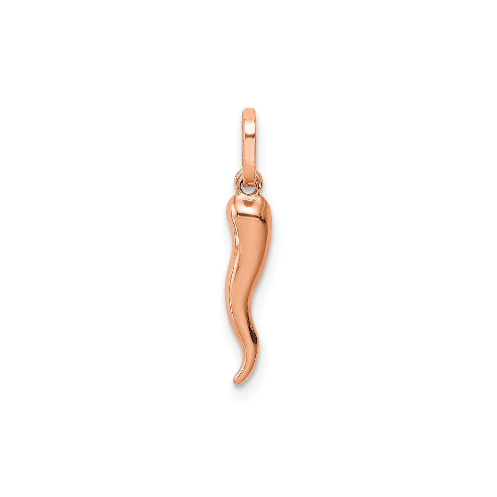 14k Real Solid Gold Italian Horn Good Luck Charm Pendant, 15mm Length
