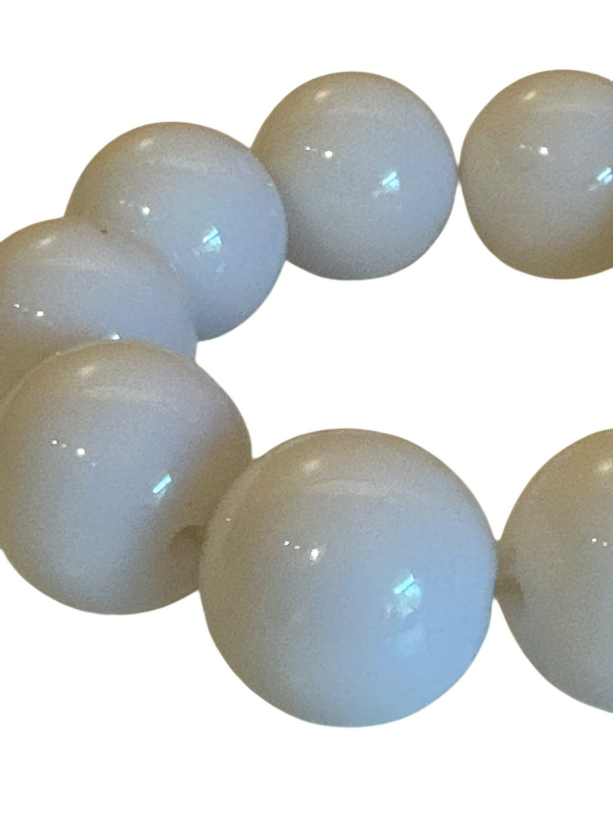 Chunky White Beaded Stretch Bracelet Lightweight Glossy Finish Everyday Wear