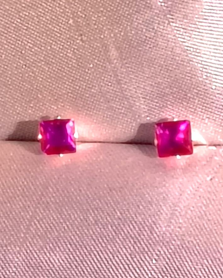 PETITE SQUARE 4MM RUBY STERLING SILVER STUDS– .50CTW