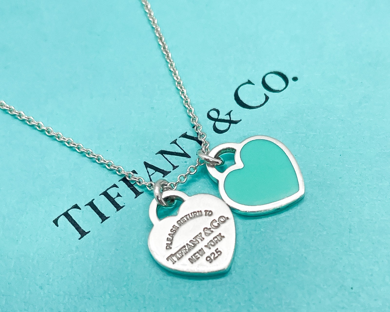 Tiffany & Co. Return to Tiffany Mini Blue Double Heart Pendant Necklace 16″