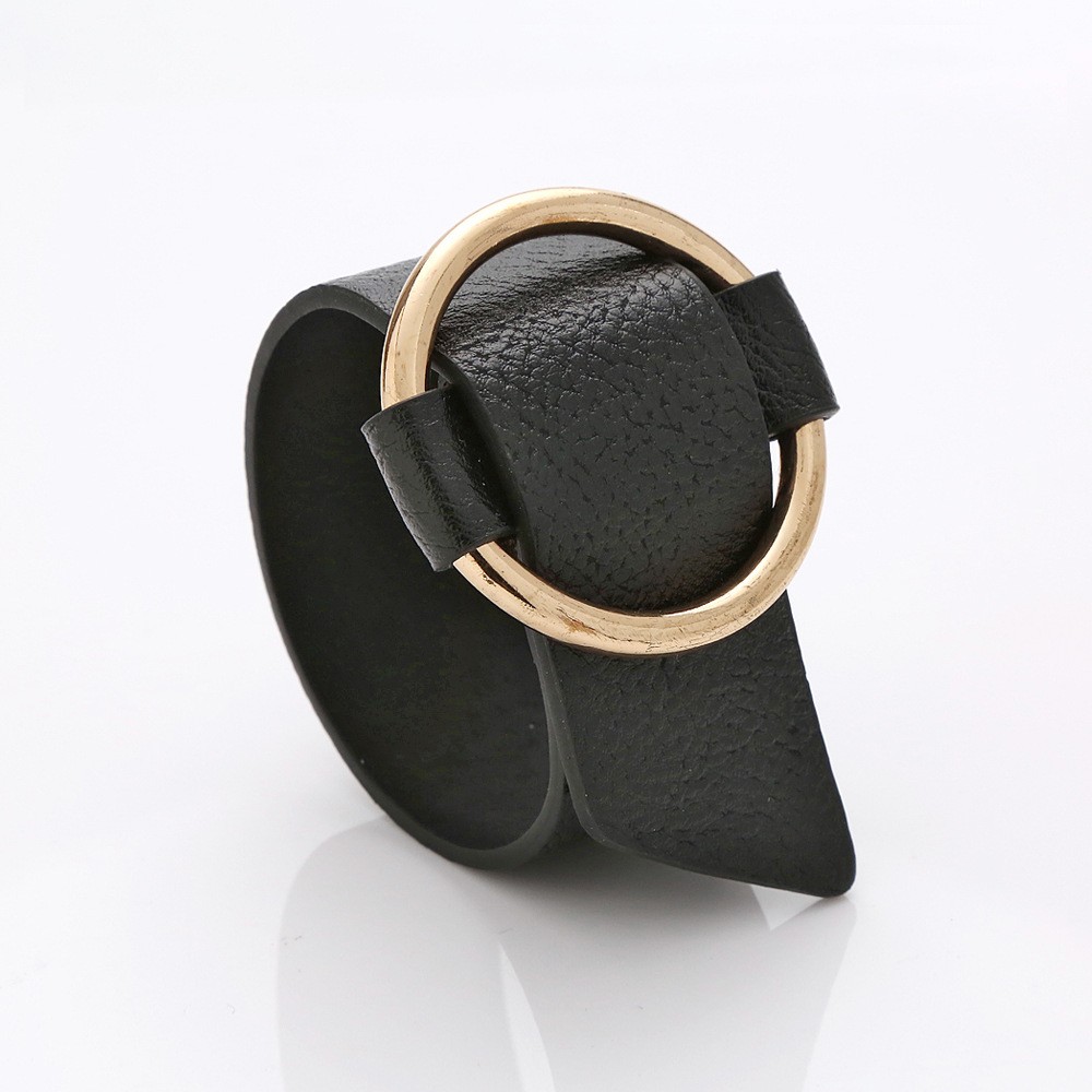 Women Leather Bracelet Adjustable Cuff Bangle Gold Circle O Ring Fashion Jewelry