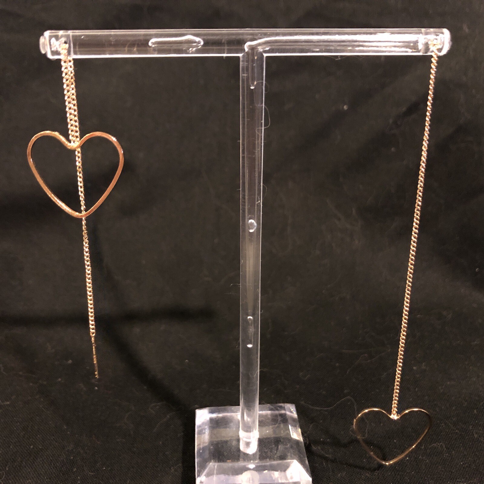 Open Heart Gold Color Threader Earrings W/chain You Pick Length New Without Tags