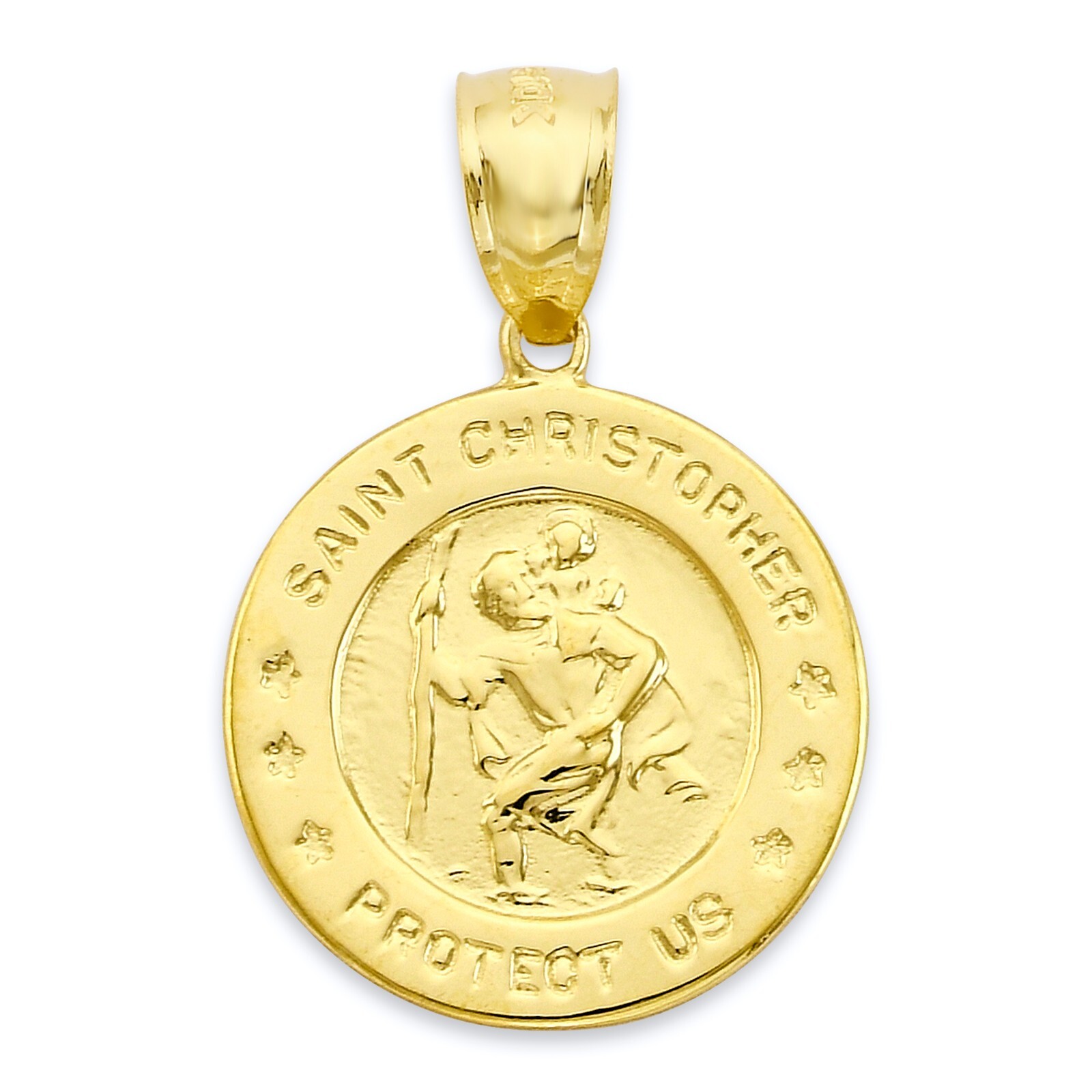 Solid Gold Saint Christopher Protect Us Pendant Available in 10k or 14k