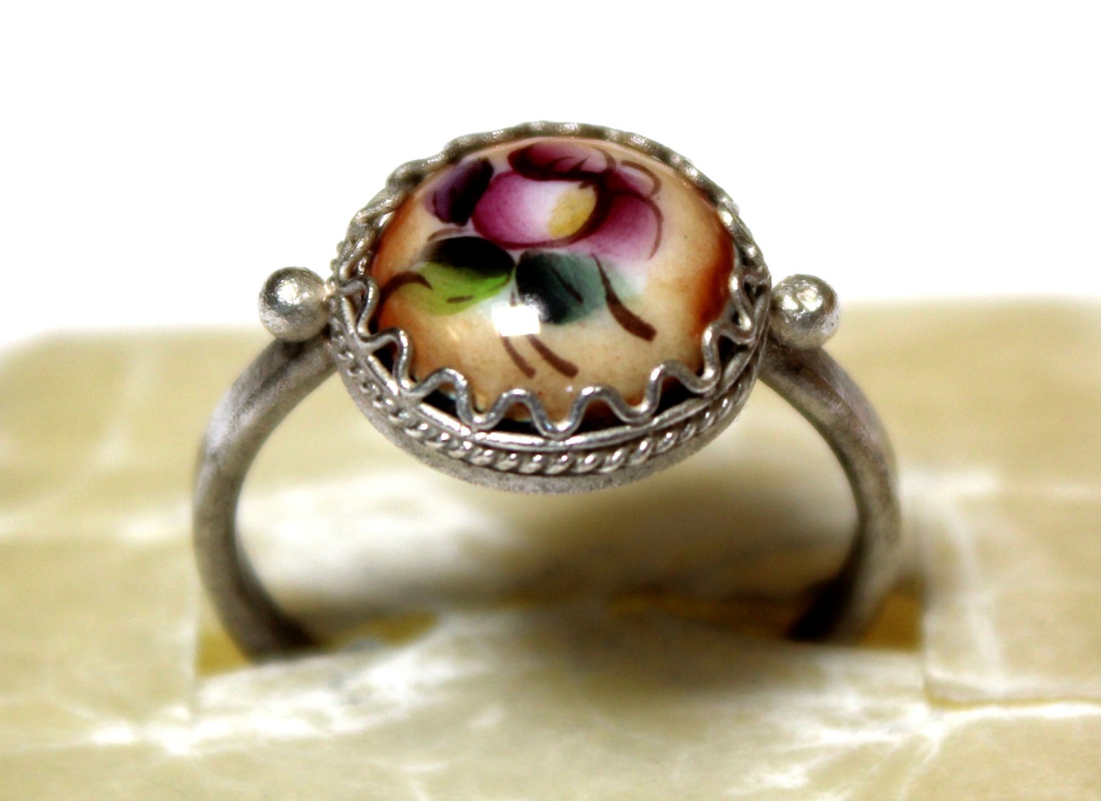 Vintage Russian Hand Painted Enamel Rings 4 Variation Finift Technique #7,12,87