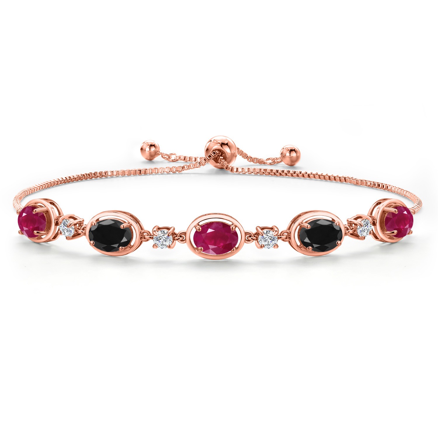 18K Rose Gold Plated Silver Ruby and Black Sapphire and Lab Grown Diamond