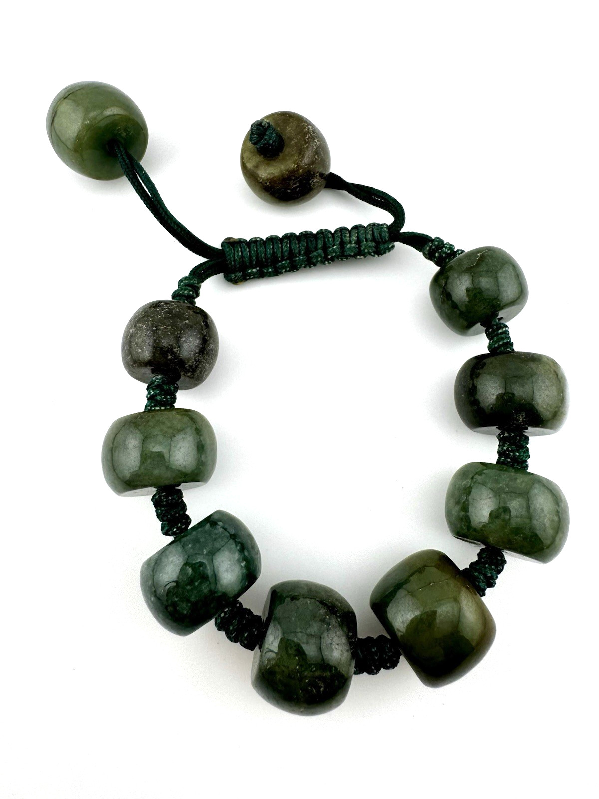 Nephrite Jade 18mm Barrel Bead Bracelet Green Gemstone Adjustable Cord Unisex