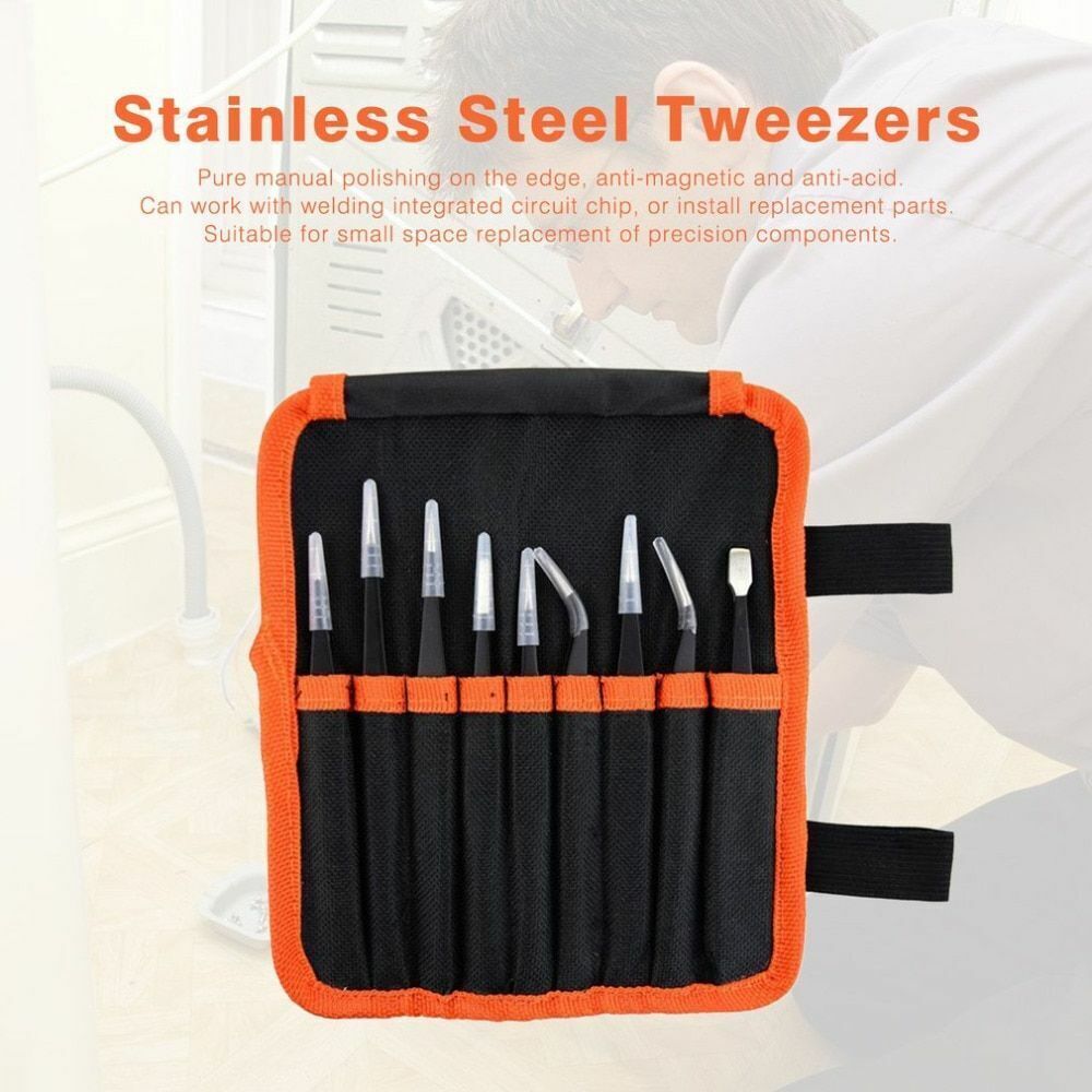 10pc ESD Tweezers Precision Set Stainless Steel For Electronics & Jewelry Repair