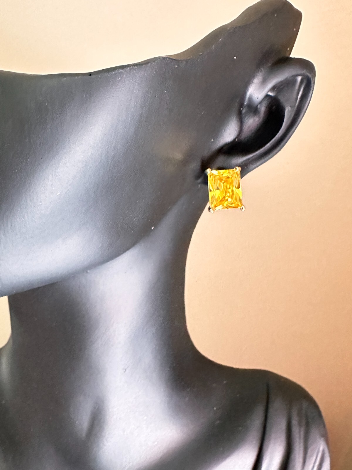 8CT Yellow Citrine Rectangle Stud Earrings 14k Yellow Gold Plated in 925 Sliver