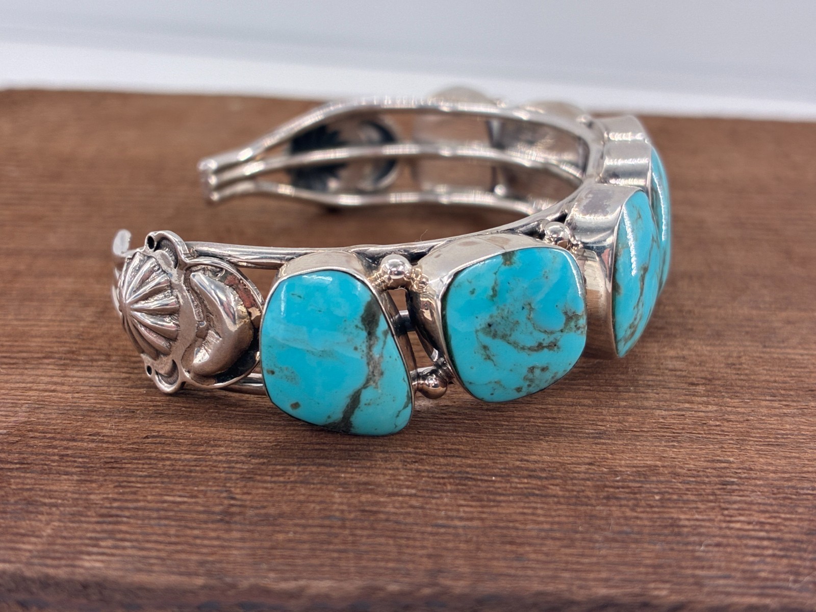 Chaco Canyon Kingman Turquoise 7 Stone Cuff Sterling Silver Bracelet Size 6.25in