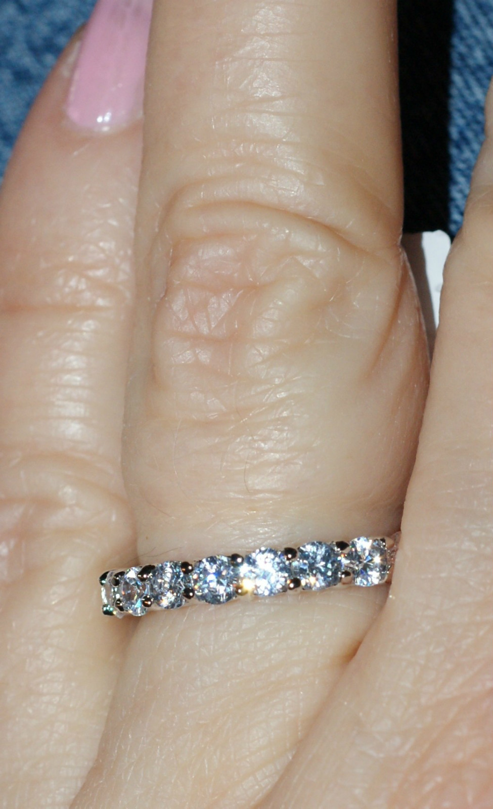 Eternity Band Ring-Shiny Clear CZ’s 3.9ctw–3mm-Silver-tone-2.8g-Size Selectable