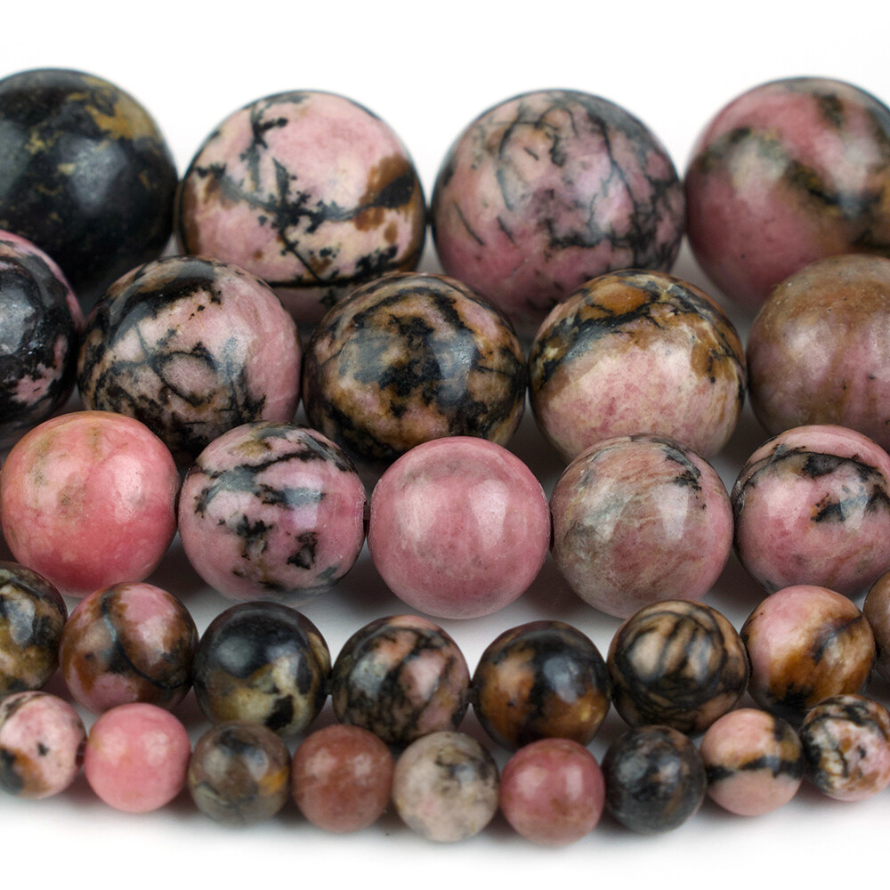 Natural Rhodonite Bead Strand Round Loose Wholesale 4mm 6mm 8mm 10mm 12mm 14mm