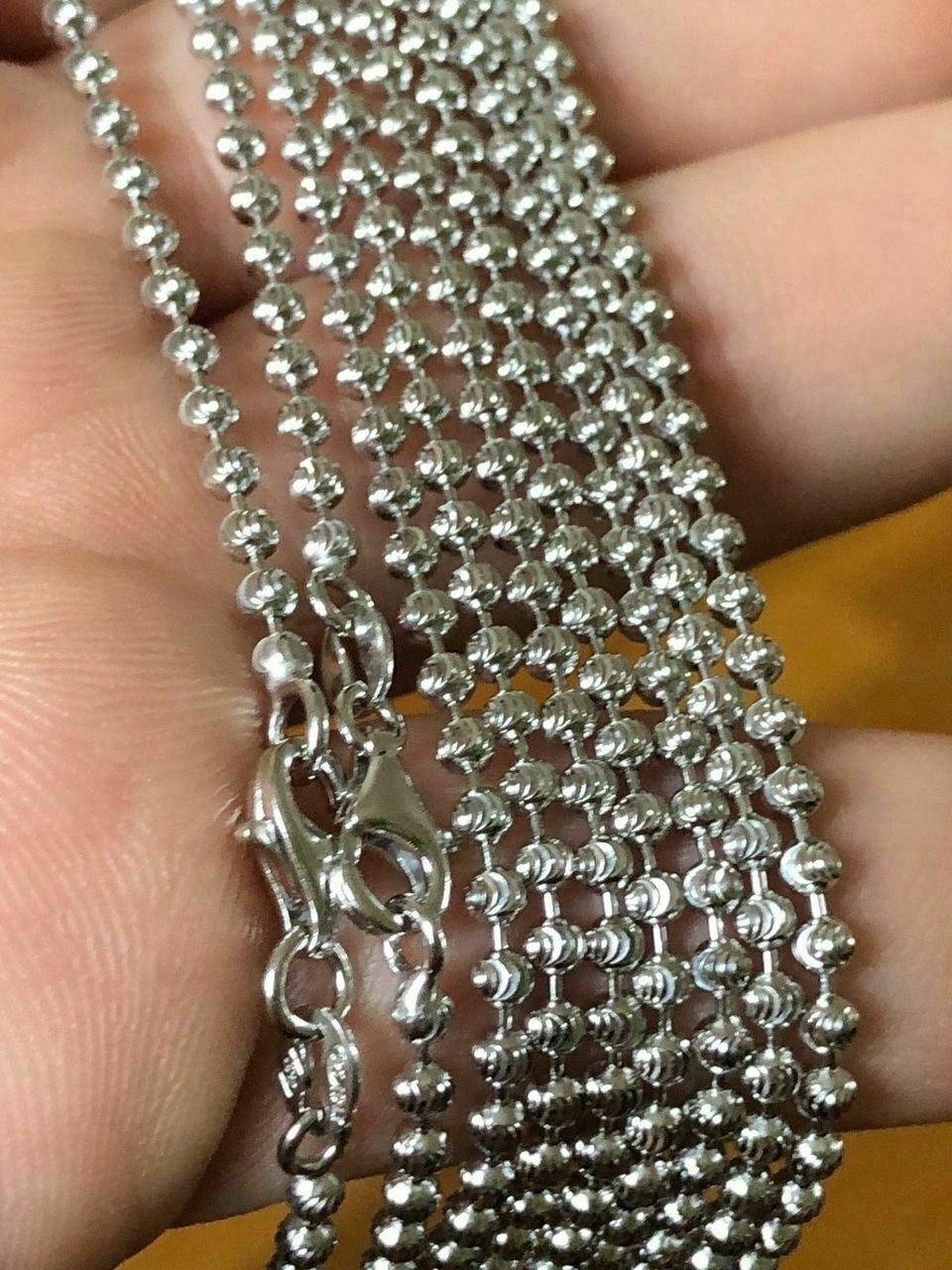 Real Solid 925 Sterling Silver Ball Moon Diamond Cut Chain MADE IN ITALY 2.5mm