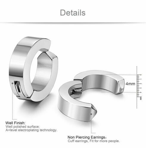Non-Piercing Fake Ear Stud Cuff Hoop Earrings Stainless Steel Men Women