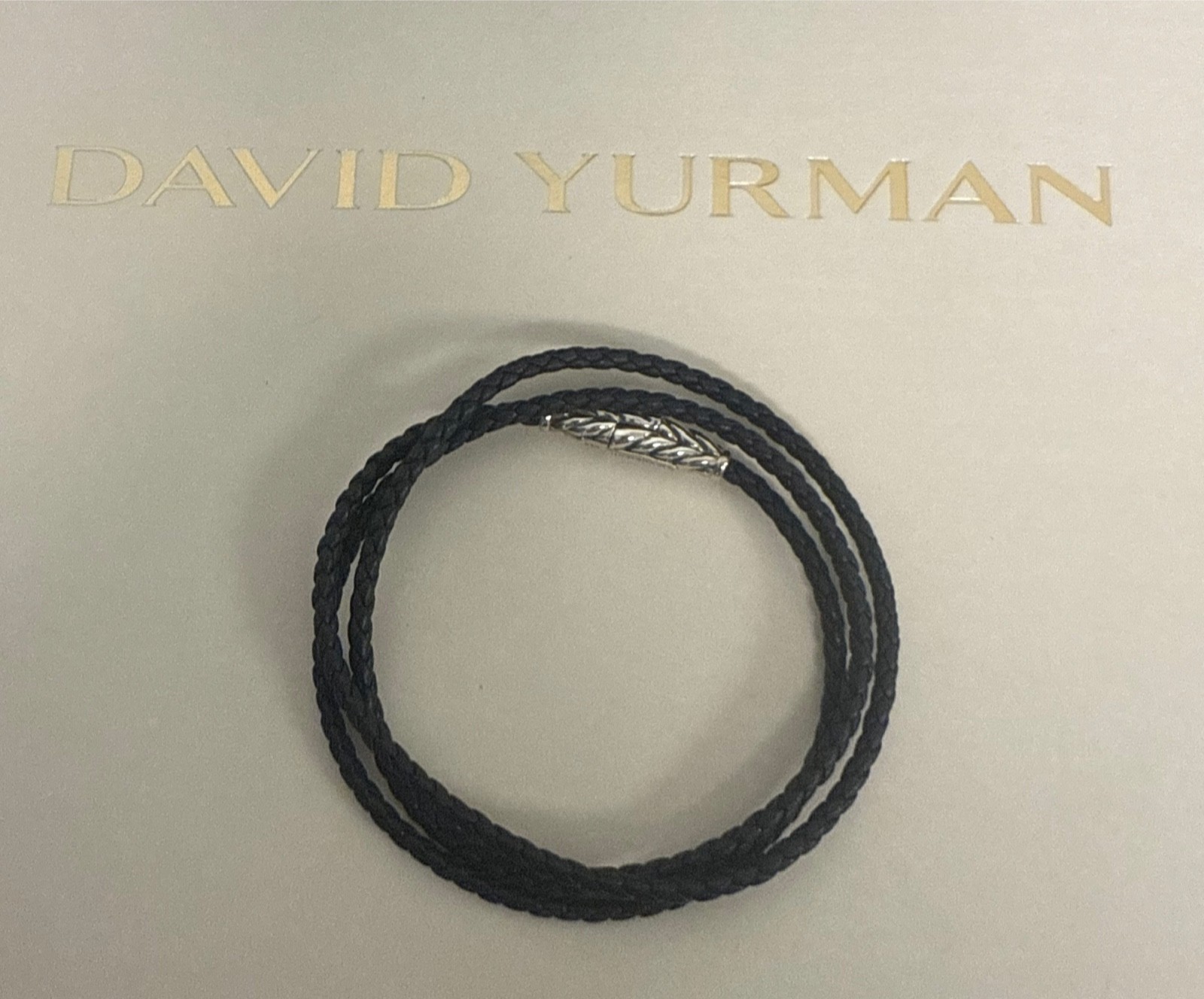 David Yurman .925 Sterling Silver Triple Wrap Black Leather Bracelet L