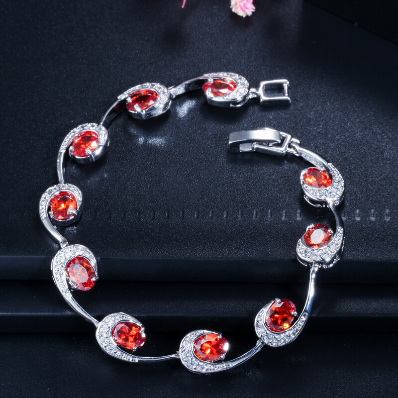 Silver Plated Multicolor Cubic Zircon Oval Charms Bracelet Fine Jewelry for Lady
