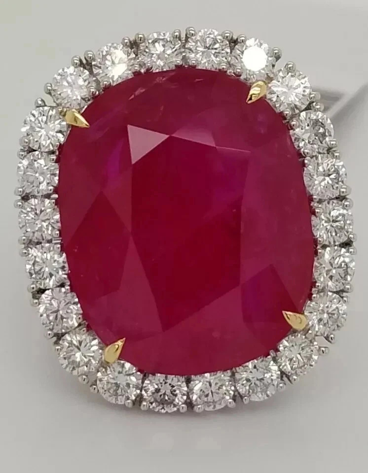 10.00 Ct Cushion Cut Natural Ruby Diamond Ring 925 Sterling Silver