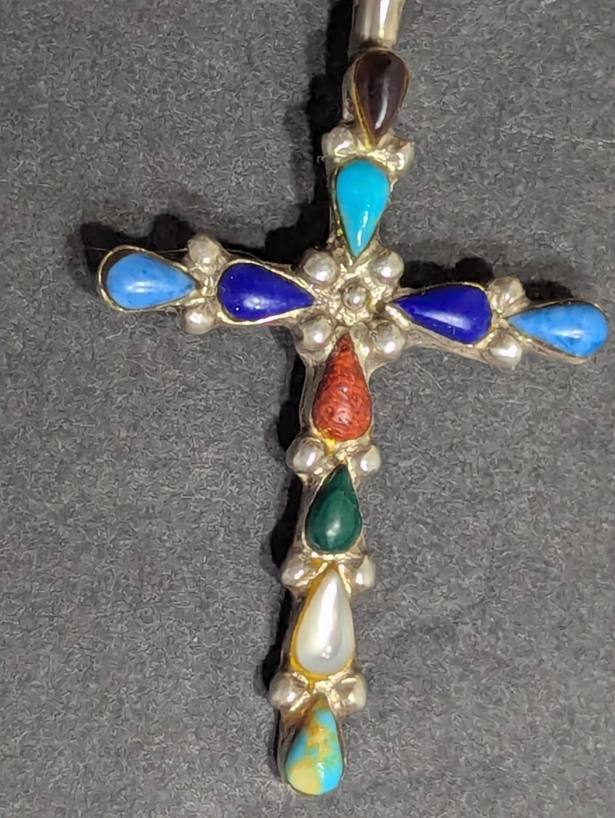 Multi-Stone Sterling Silver Cross Pendant Necklace