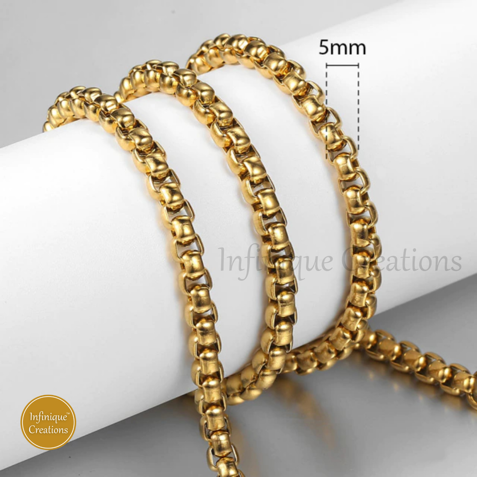 Stainless Steel Round Box Chain 18k Gold Plated 7-38″ Bracelet Necklace 1.5-5mm