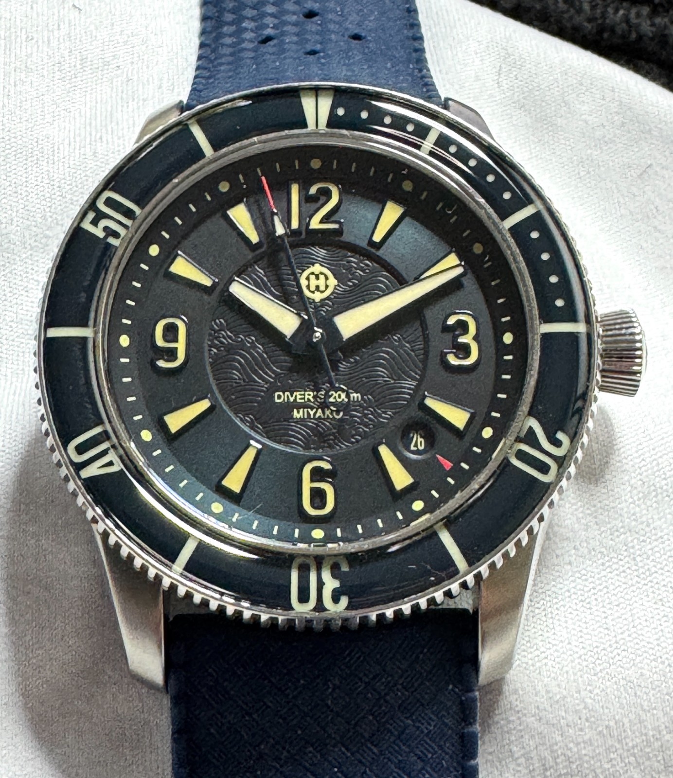 Helm Miyako Blue Face Date Automa Watch 40mm 200m Miyota 9015 Amazing Hard find!