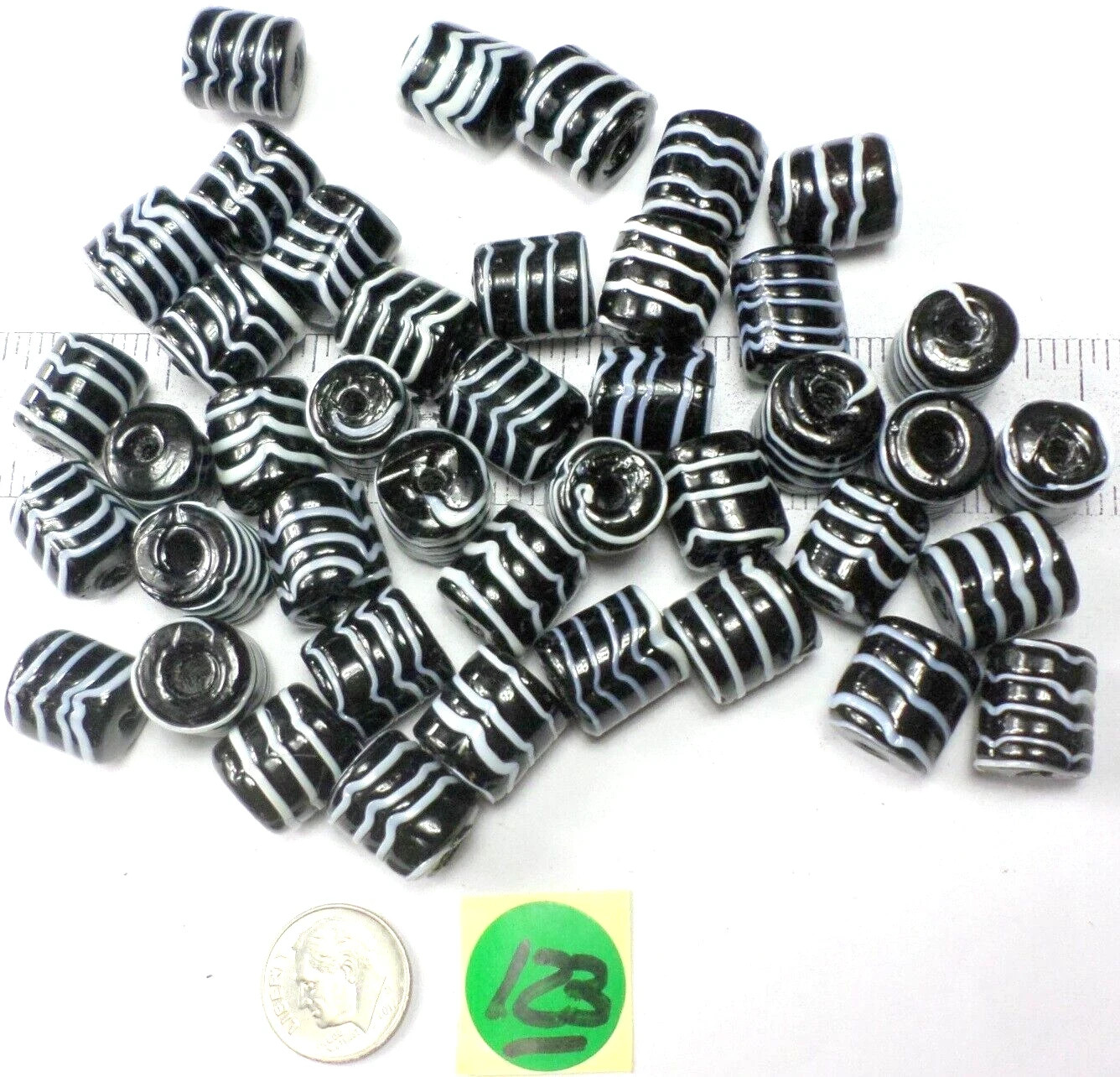 42 Light Blue /Black Glass Lampwork Large Barrel Beads w/4mm Hole 16x14x14mm