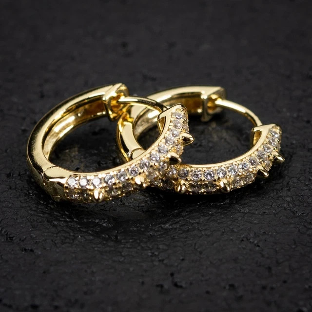 Spiked Mens Hoop Earrings 14K Yellow Gold Plated Round Cut Lab Created Diamond